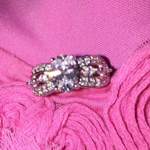 Sterling silver ring oval diamond marquee diamonds